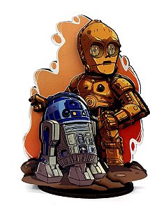 Miniatura 2.5D em MDF - Star Wars - C-3PO R2-D2 - 14cm