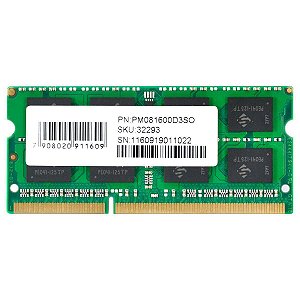 Memória RAM PCYES 8GB DDR3, 1600MHz, CL11, PM081600D3SO, Notebook