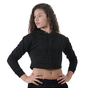 cropped black moletom com capuz zip up