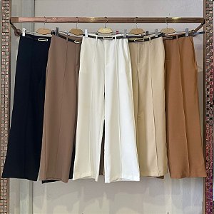 Calça Pantalona Alfaiataria Cinto Cores