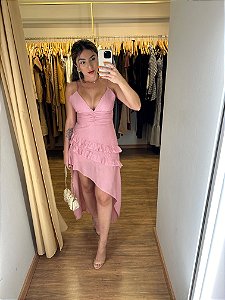 Vestido Assimétrico Babado Cores