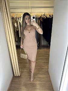 Vestido Tricô Alça Midi Nude