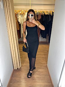 Vestido Tule Alça Preto
