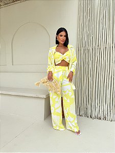 Cropped Nó Estampado Amarelo