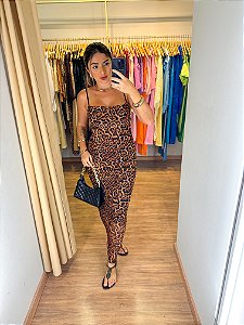 Vestido Tule Decote Onça