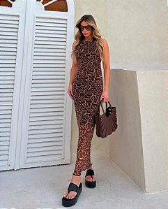 Vestido Tule Cavado Onça