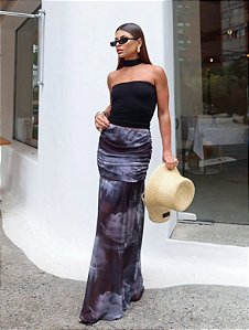 Saia Longa Tule Tie Dye Preto