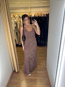 Vestido Longo Poá Marrom