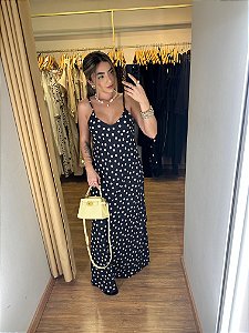 Vestido Longo Poá Preto