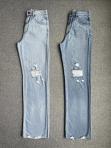 Calça Jeans Wide Leg Destroyed Cores