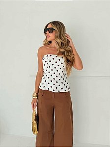 Blusa Tomara Que Caia Poá Marrom