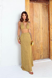 Conjunto Tricô Cropped e Saia Cores
