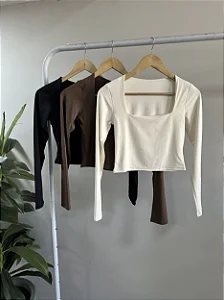 Kit 3 Croppeds Decote Manga Longa