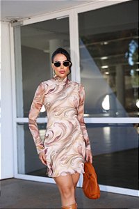 Vestido Tule Manga Nude