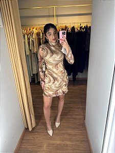 Vestido Tule Manga Nude