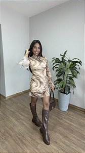 Vestido Tule Manga Nude