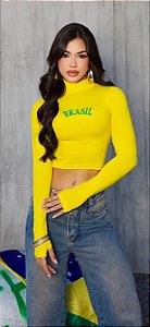 Croppped Brasil Gola Manga Longa Cores