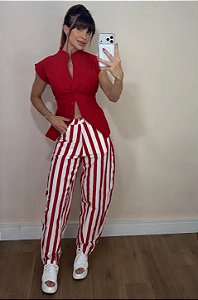 Calça Alladin Listrada Vermelha