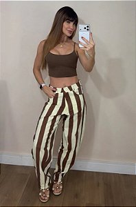 Calça Ballon Listrada Marrom