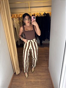 Calça Ballon Listrada Marrom