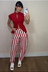 Calça Ballon Listrada Vermelha