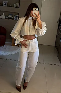 Calça Ballon Listrada Branca