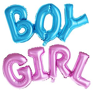Kit 02 Balões Bexigas Personalizadas Grande BOY e GIRL Metalizado Chá Revelação