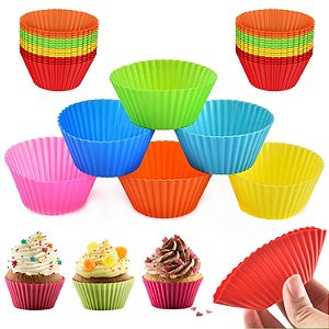Kit 12 Formas Silicone Cupcake Bolo Muffin Cores Forminhas