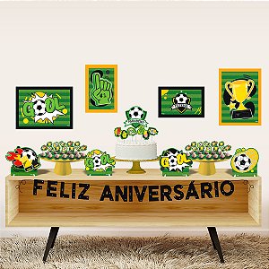 Kit Decoraçao de Festa Futebol Com Painel e Enfeite de Mesa 39 itens