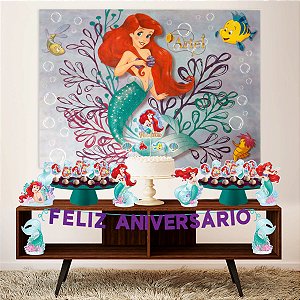 Kit Decoraçao de Festa Ariel Com Painel e Enfeite de Mesa 39 itens