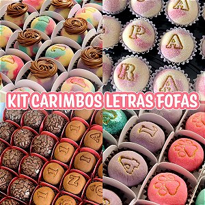 Kit Carimbo de Brigadeiro Doces Letras Fofas Docinhos Números Essenciais Coração Estrela