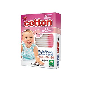 Haste Flexível Cotonete Cotton Line Rosa 75 unidades