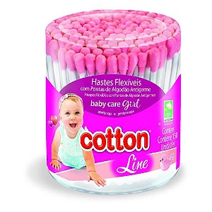 Haste Flexível Cotonete Cotton Line Rosa 150 unidades