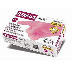 Luva Flexiplus Sem Pó Vitrilo (Vinil + Nitrilo) Rosa Bluesail