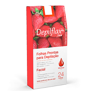 Folhas Prontas Facial Depilflax Morango C/ 24 Unidades