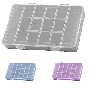 Estojo Organizador de Plástico Retangular com 14 Divisórias M 23 x 14 x 4cm