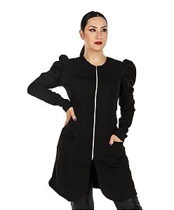 Jaleco Feminino Acinturado Manga Longa Bufante Princesa Preto