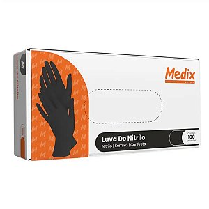 Luva Nitrílica Preta Sem Pó Medix Brasil