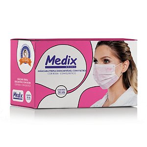 Máscara Tripla Descartável Com Filtro (BFE) Rosa Medix Brasil 50 unidades