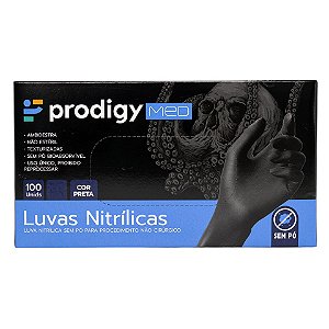 Luva Nitrílica Preta Sem Pó Prodigy
