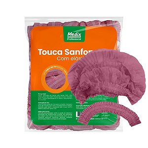 Touca Descartável Sanfonada com Elástico Rosa Medix 100 unidades