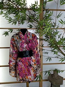 Kimono Curto Rajado Rosa 