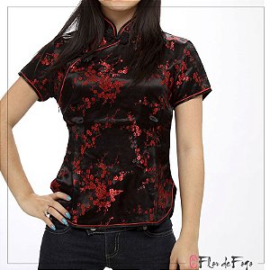 Blusinha Chinesa Cerejeira Preto c/ Vermelho