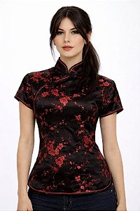 Blusinha Chinesa Cerejeira Preto c/ Vermelho