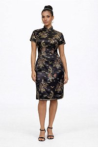 Vestido Chinês Dragão e Fênix Preto