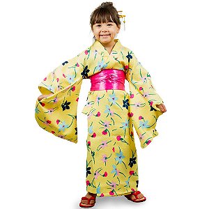 Kimono Infantil Florado Amarelo