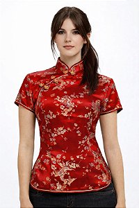 Blusinha Chinesa Vermelha Dragão