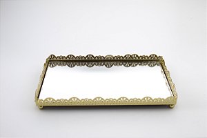 Bandeja Espelho Dourada Metal 23 cm