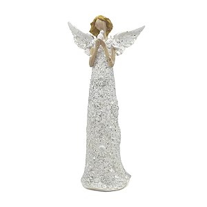 Imagem Anjo Floral Pombo Branco Resina 24 cm