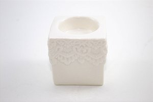 Castiçal Cubo Renda Branco Porcelana 7 cm